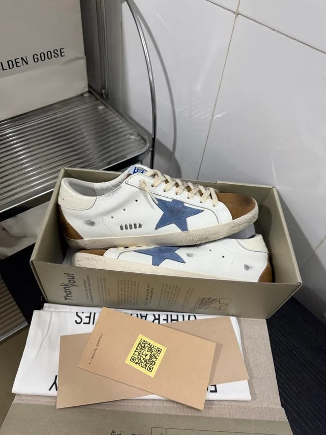 Golden Goose Superstar Distressed White and Brown Lifestyle Sneakers