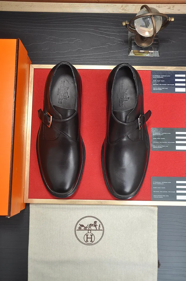 Hermès Black Single Strap Buckle Closure Monk Shoes