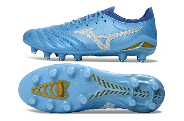 Mizuno Morelia Neo Light Blue Silver Gold Firm-Ground Soccer Shoes