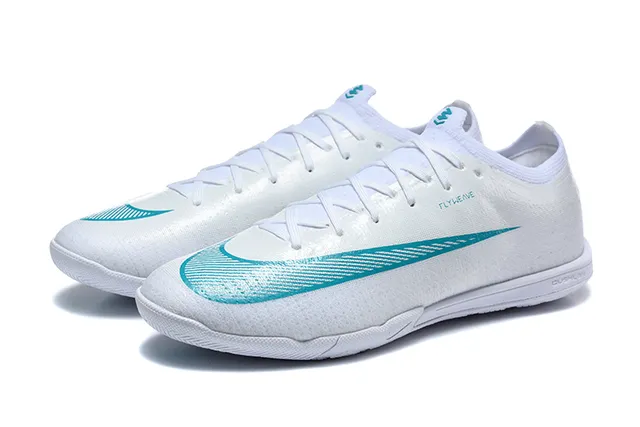 Nike White Blue Flyweave Upper Low-Cut Silhouette Indoor Soccer Shoes