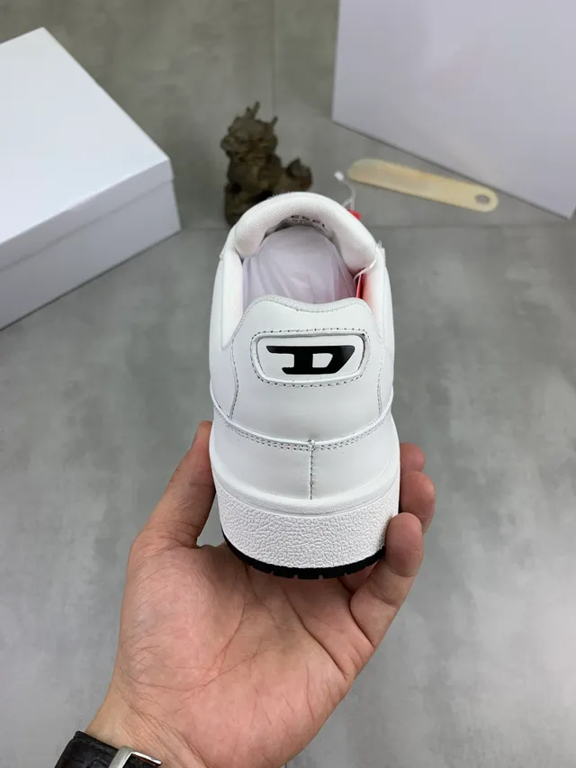 Diesel White Black Leather-Like Upper Perforated Toebox Lifestyle Sneakers
