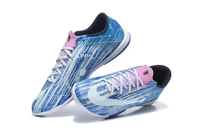 Nike Mercurial Blue White Low-Cut Synthetic Upper Graphic Wave-and-Circuit Print Indoor Soccer Shoes