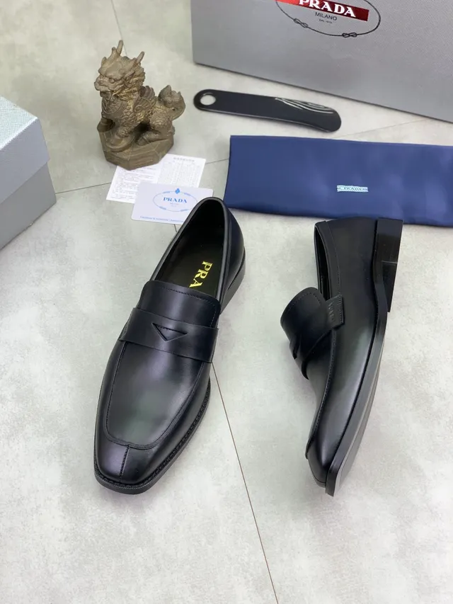 Prada Loafer Black Leather Penny Strap Square Toe Loafer