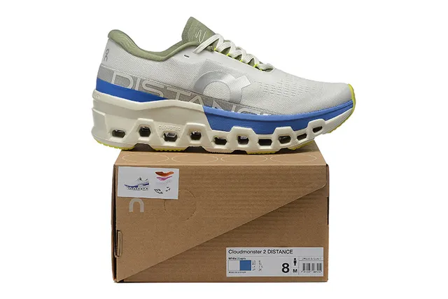 On Cloudmonster Light Gray Blue Lime Running Shoes