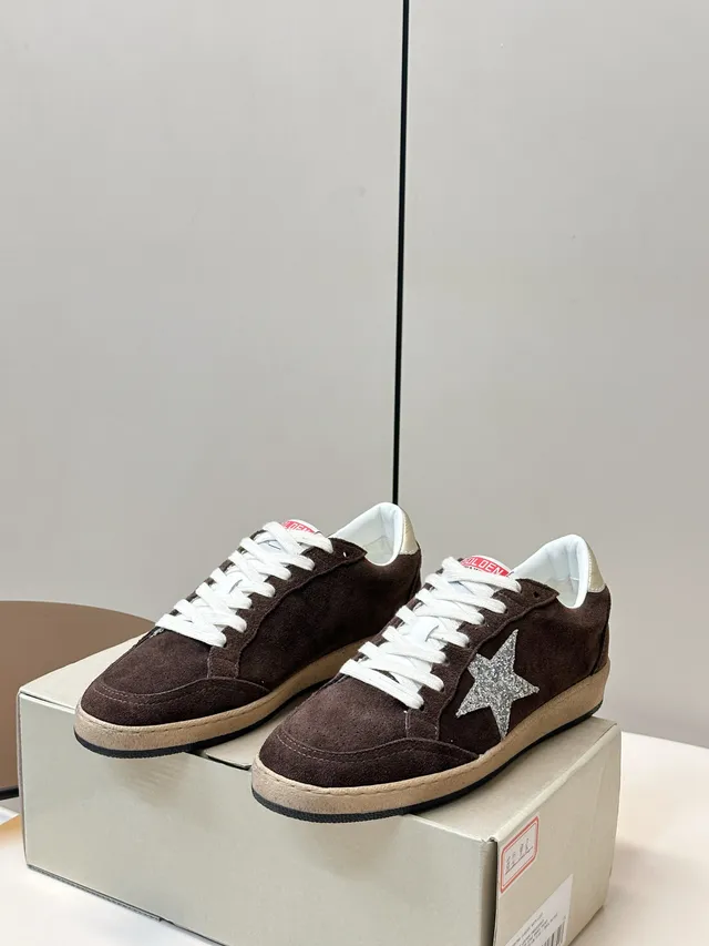 Golden Goose Ball Star Brown Suede Glitter Star Lifestyle Sneakers