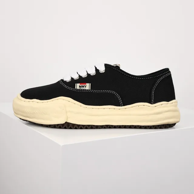 MMY Black Beige Canvas Upper Sculpted Cream Midsole Sneakers