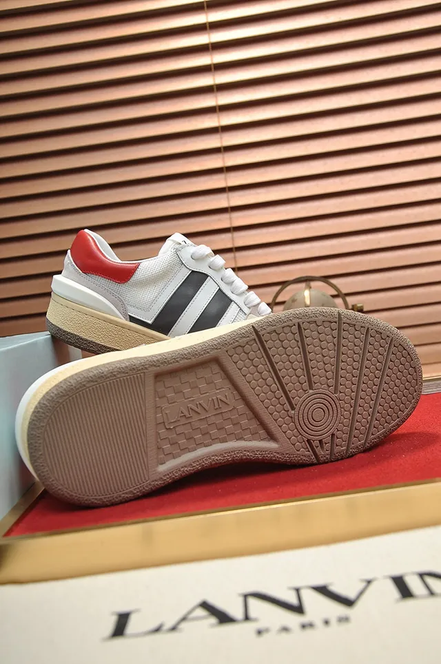 Lanvin White Gray Low-Top Mixed-Material Upper Lifestyle Sneakers
