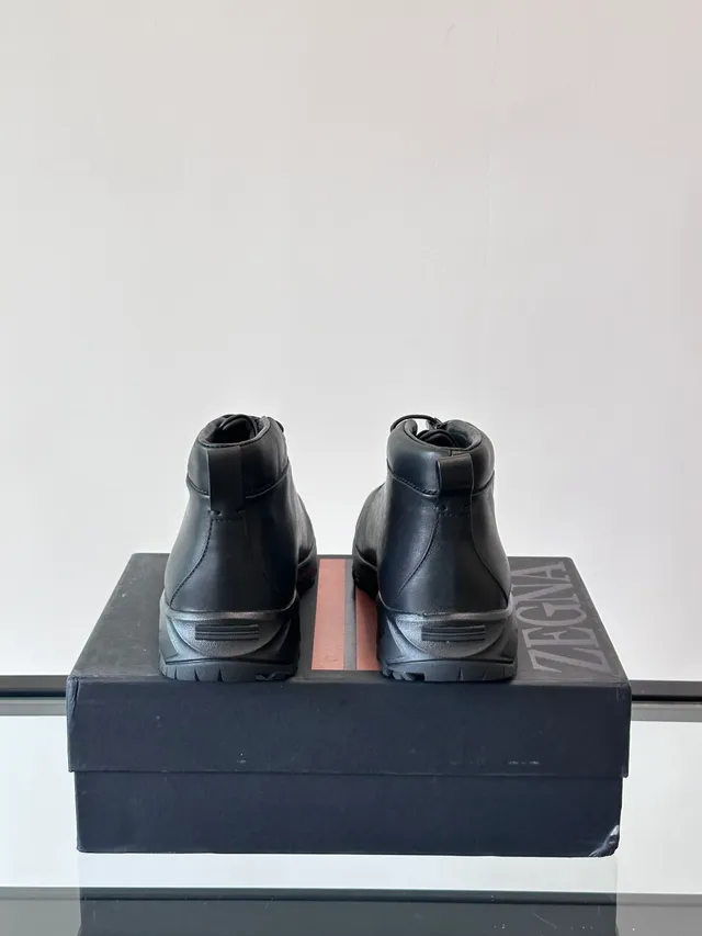 Black Smooth Leather Toggle-Lace Ankle Boot