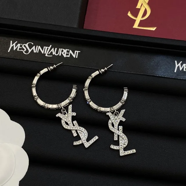Saint Laurent YSL Monogram Crystal Pavé Dangling Earrings