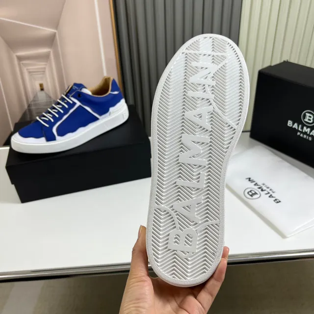Balmain Blue White Low-Top Leather-Panelled Lifestyle Sneakers