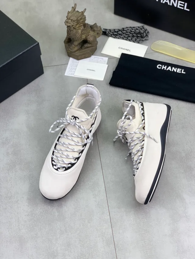 Chanel Beige Black Suede Upper Speckled Rope Laces Lifestyle Sneakers