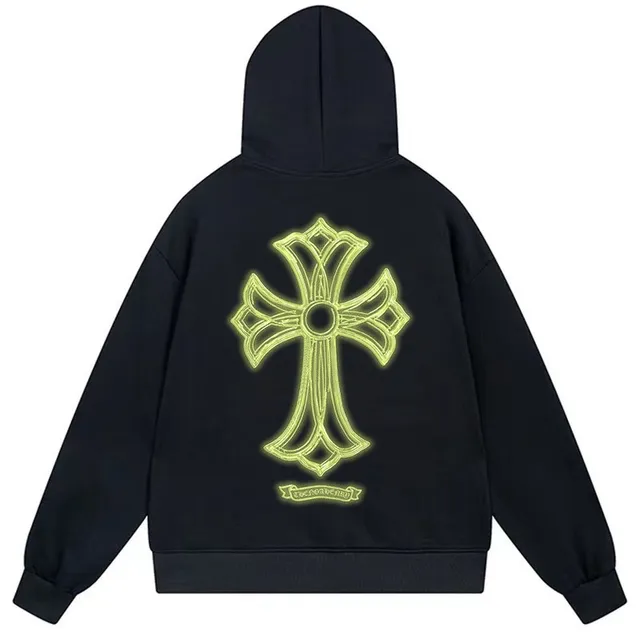 White Pink Oversized Fit Back-Embroidered Cross Motif Hoodie