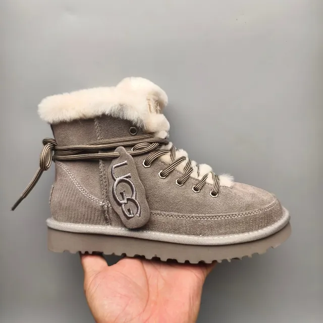 UGG Lace-Up Shearling-Lined Gray Suede Snow Boots