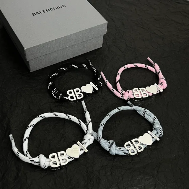 Balenciaga BB Heart Pink Braided Cord Bracelet