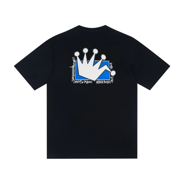 Stussy White Black Graphic Print Crown Motif T-Shirt