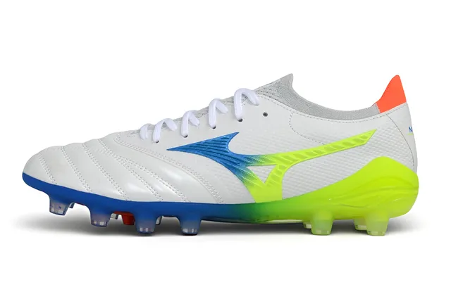 Mizuno White Multicolor Quilted Leather Toe Synthetic Mesh Upper Firm-Ground Soccer Shoes