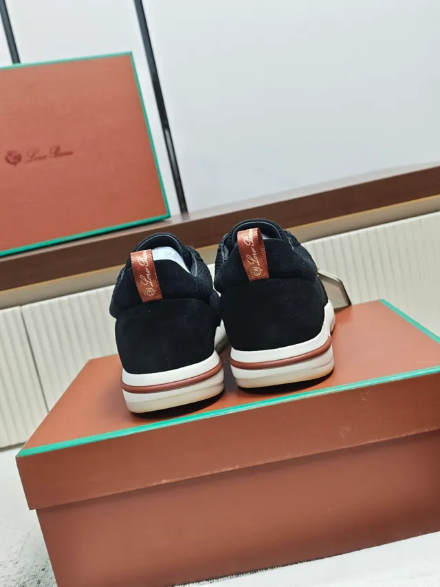 Loro Piana Black Mesh-Suede Low-Top Sneaker