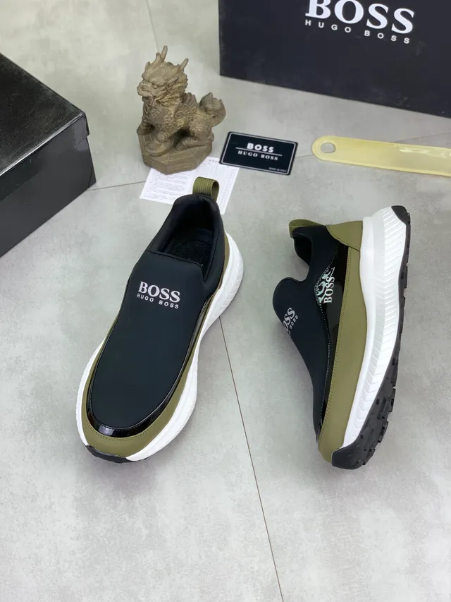 Hugo Boss Black Army Green Slip-On Elastic Collar Lifestyle Sneakers