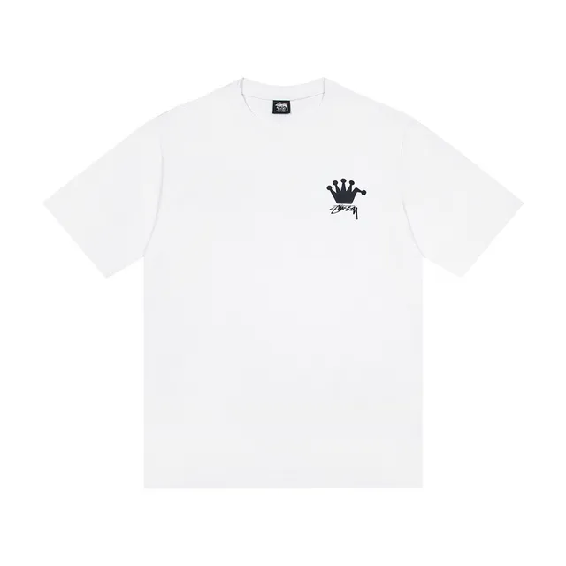 Stussy White Black Graphic Print Crown Motif T-Shirt