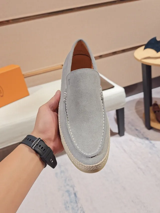 Gray Beige Suede Upper Espadrille Sole Loafer