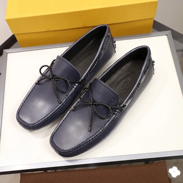 Tod's Loafer Navy Black Leather Braided Rope Bow Loafer
