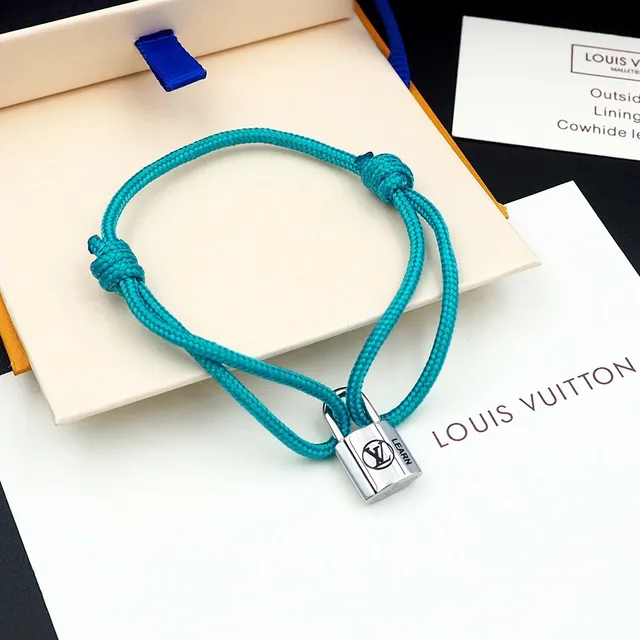 Louis Vuitton Padlock Charm Turquoise Braided Cord Bracelet