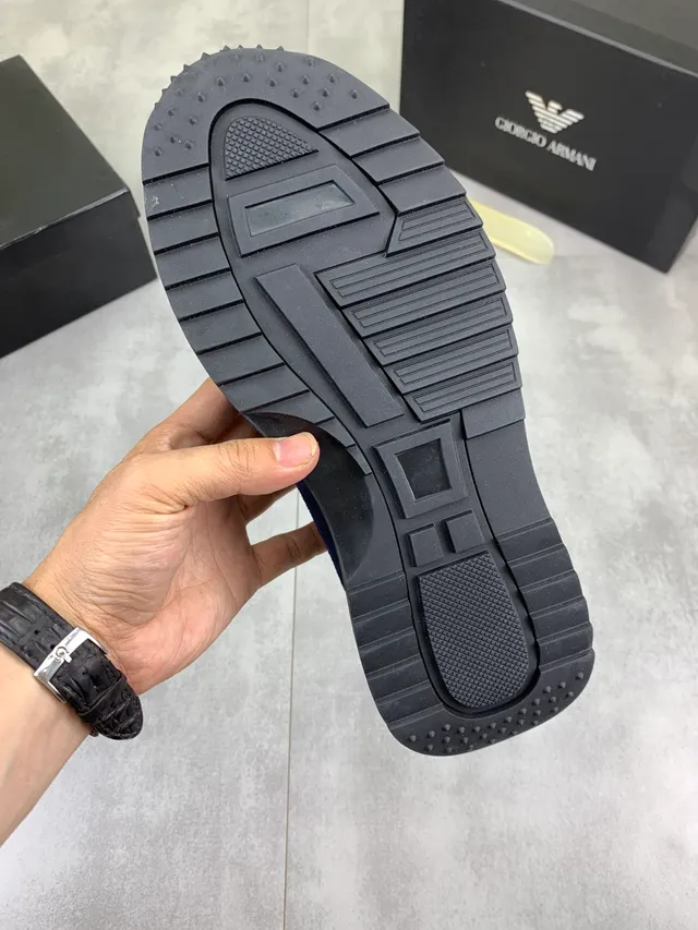 Armani Exchange Navy Mesh-Suede Logo Sneaker