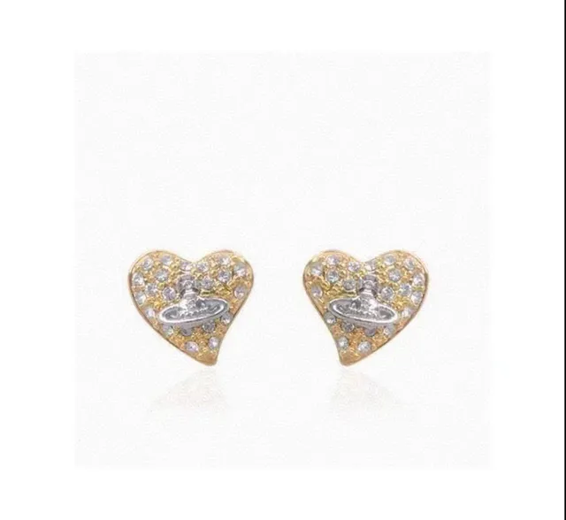 Vivienne Westwood Gold Silver Heart-Shaped Pavé Crystal Earrings