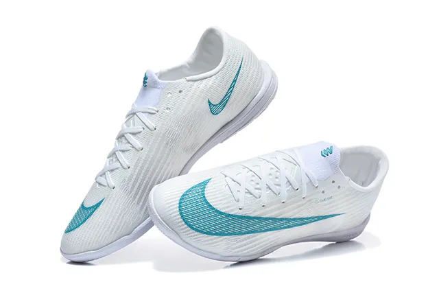 Nike White Blue Knit Upper Flat Rubber Outsole Indoor Soccer Shoes