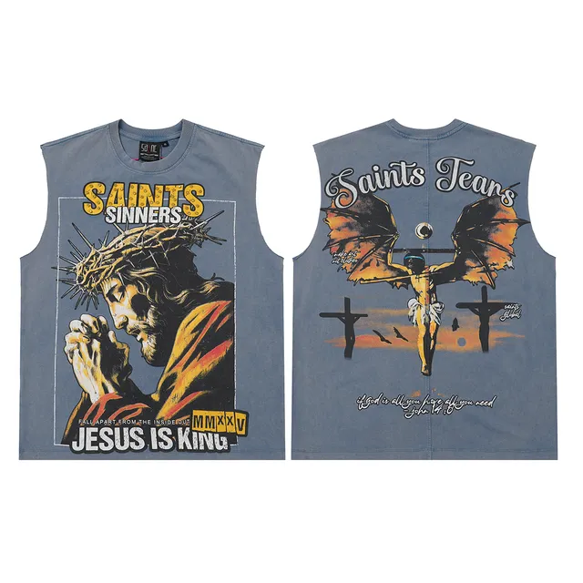 Blue Black Graphic-Print Sleeveless Vest Top