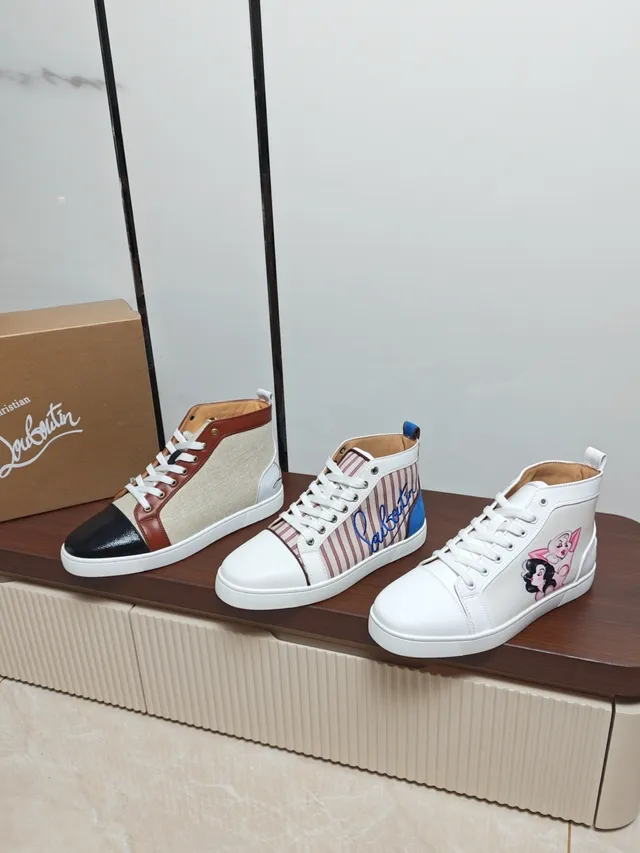 Christian Louboutin Louis Junior Beige Brown High-Top Color-Blocked Lifestyle Sneakers