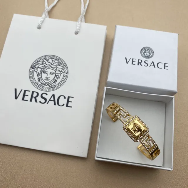 Versace Greca Odissea Crystal-Pavé Medusa Cuff Bracelet