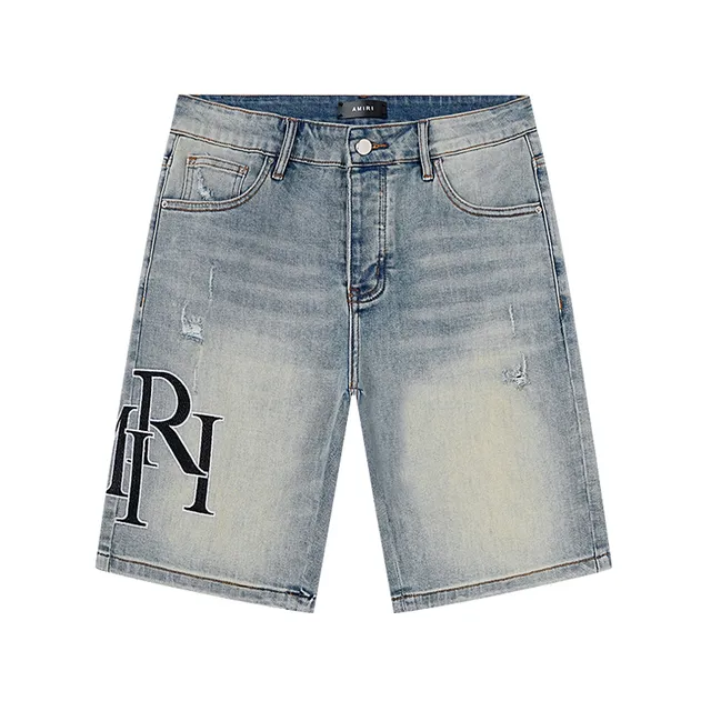 Blue Black Light-Wash Distressed Denim Mid-Thigh Length Shorts
