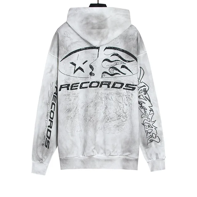 RECORDS Graphic Print Bleach-Wash Tracksuit