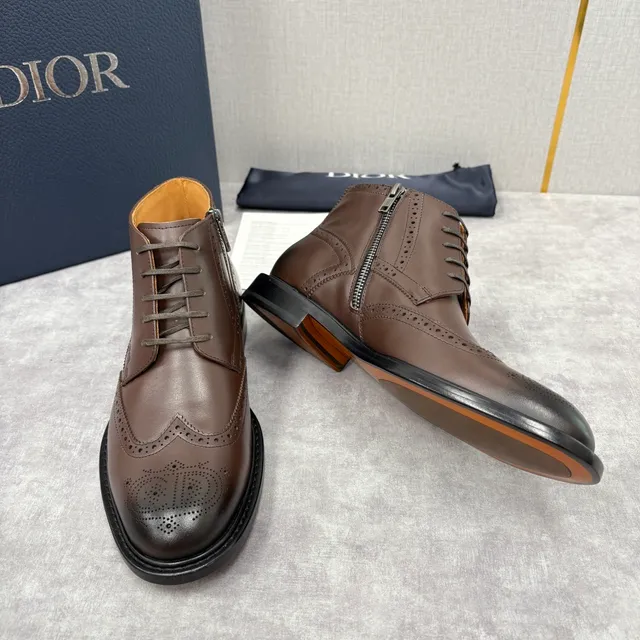 Dior Brown Black Brogue Detailing Lace-Up Front Ankle Boots