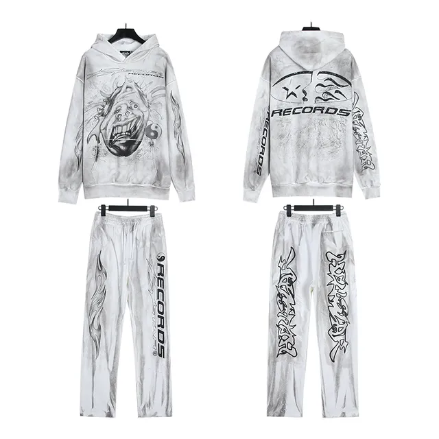 RECORDS Graphic Print Bleach-Wash Tracksuit