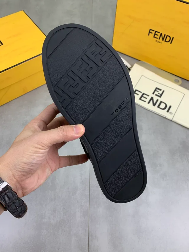 Fendi Black Brown Slip-On Perforated Upper Lifestyle Sneakers