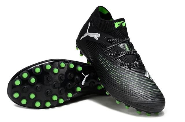 Puma Future Z Black Green Ribbed Synthetic Upper Knit Ankle Collar Firm-Ground Soccer Shoes