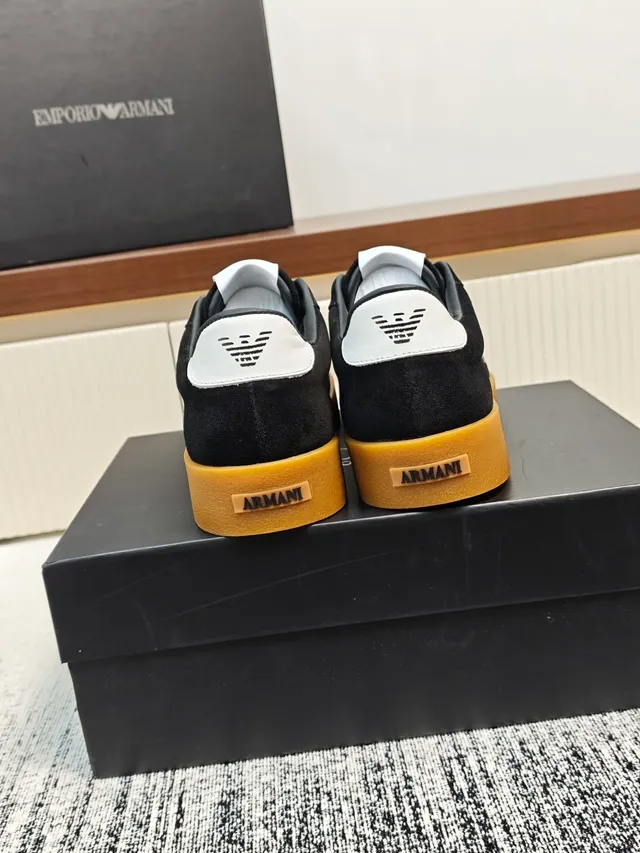 Emporio Armani Black White Suede Upper Gum Rubber Sole Sneakers