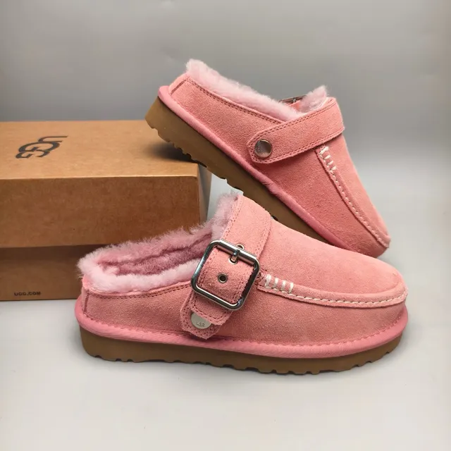 UGG Tasman Pink Suede Shearling-Lined Buckle Loafer