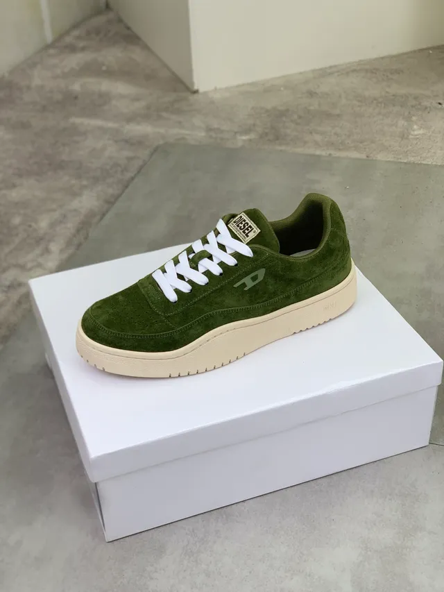 Diesel Olive Green Suede Perforated Toe Lifestyle Sneakers
