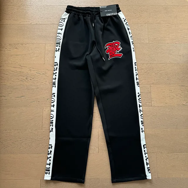Mixed Emotion Black and White Striped Dragon Logo Tracksuit