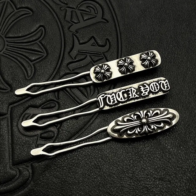 Chrome Hearts Cross Motif Silver Black Ornate Motifs Gothic Typography Brooch