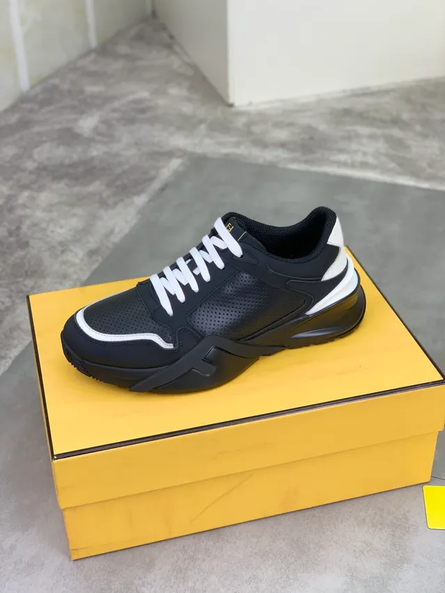 Fendi Black White Perforated Upper Contrast Piping Lifestyle Sneakers