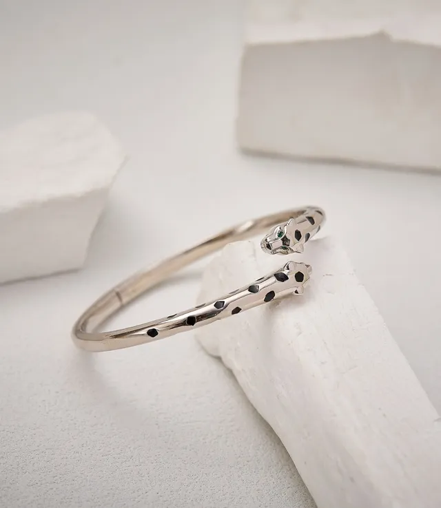 Cartier Panthère Enamel-Spotted Panther Head Open Bangle Bracelet