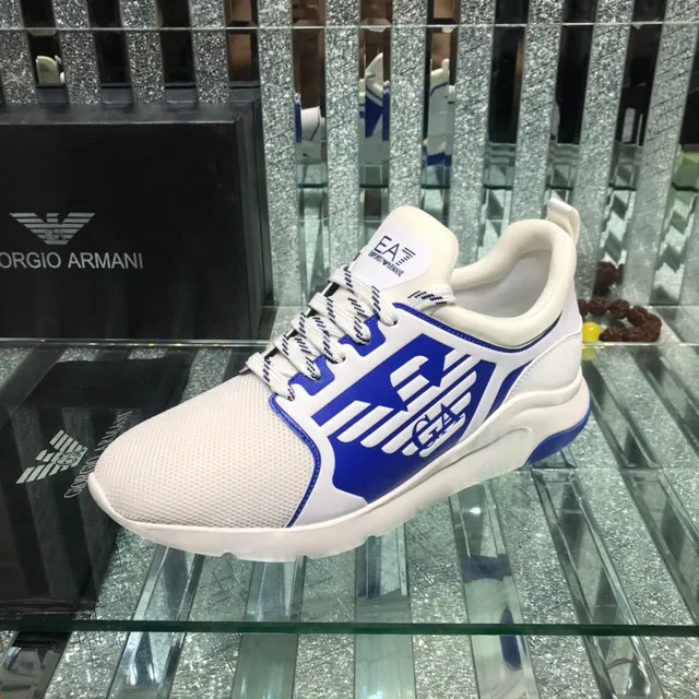 Giorgio Armani EA7 White and Blue Logo Panel Lifestyle Sneaker