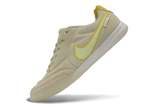 Nike Beige Yellow Suede Upper Low-Top Indoor Soccer Shoes
