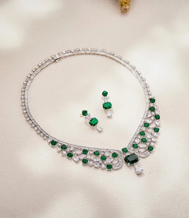Green and Clear Multi-Stone Cascade Drop Earrings