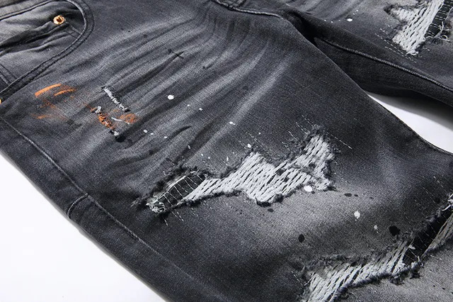 Purple Brand Distressed Paint-Splattered Slim-Fit Jeans