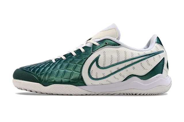Nike White Green Quilted Toe Cap Perforated Mesh Upper Indoor Soccer Shoes